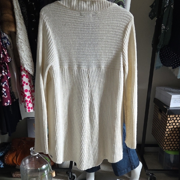 Guess Cream Rib Knit Open-Front Cardigan w Waterfall Cocoon Hem - Picture 4 of 7